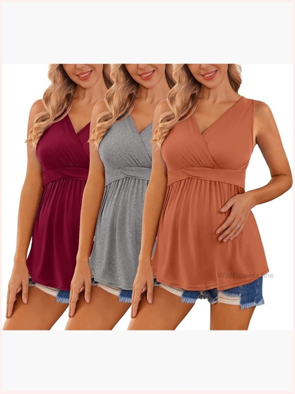 3-Pack Maternity Tank Tops Sleeveless Nursing Tanks Breastfeeding